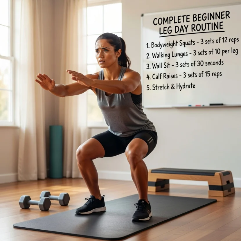 Complete Beginner Leg Day Workout Routine at Home or Gym